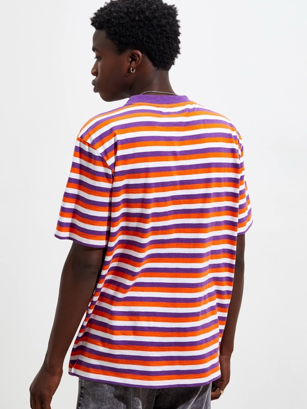 New GUESS ORIGINALS Purple Orange White Striped Short Sleeve Tee SZ L - Picture 6 of 9